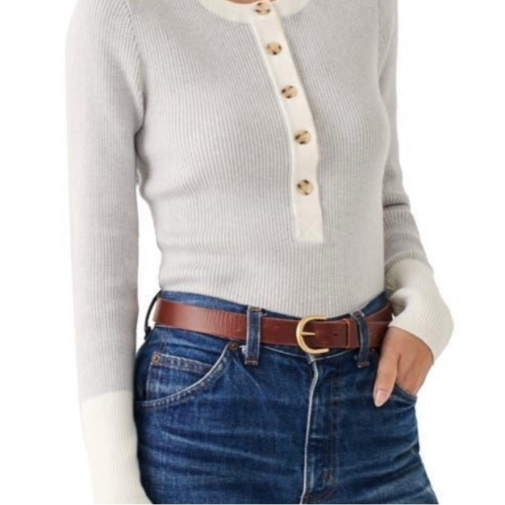 FAHERTY Organic Cotton Cashmere Mikki Ribbed Button Up Gray Sweater S